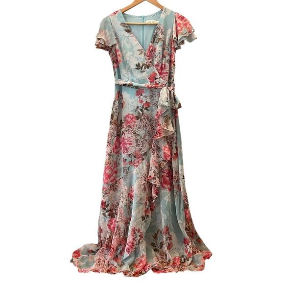 Eliza J Floral Chiffon Maxi Dress, Cottage 4 | NWOT Romantic Wedding Guest Gown - Picture 4 of 10